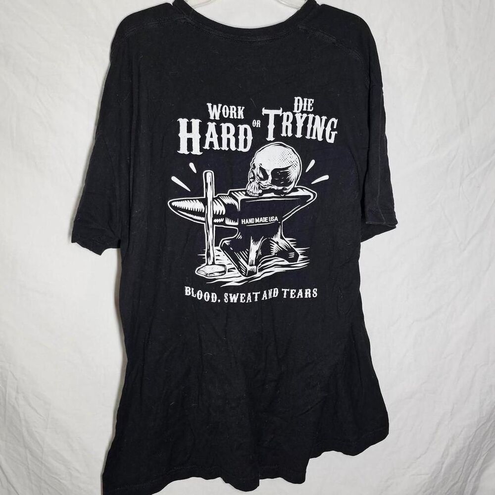 Work hard or die trying grunge emo black tee
